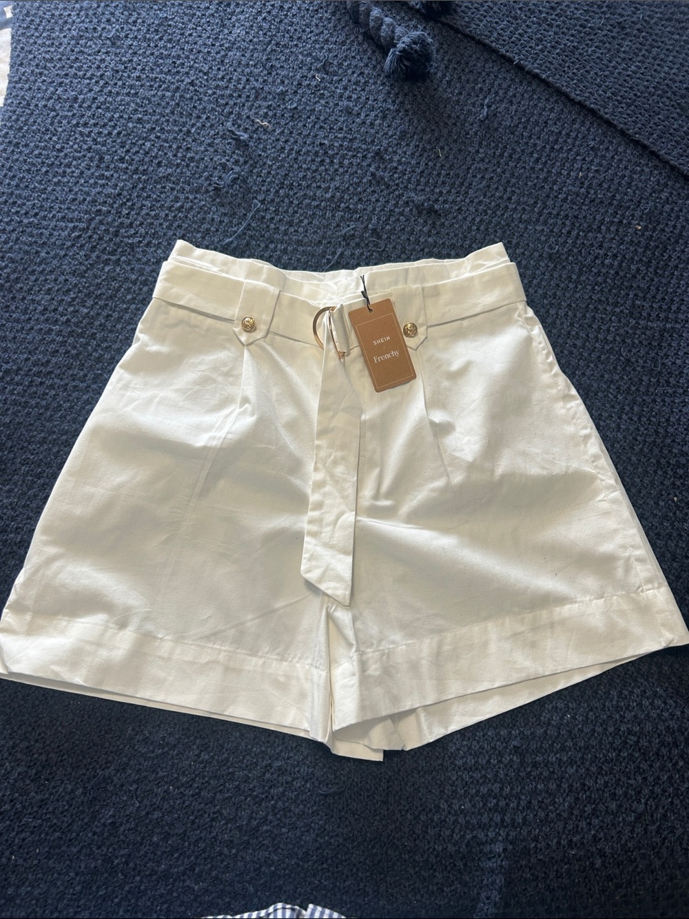 Splendid Ivory High-Waist Paperbag Shorts with Tie Belt